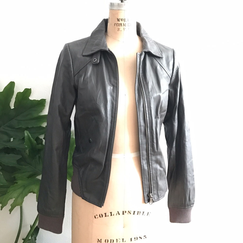 H&M divided grey leather motorcycle bomber jacket
